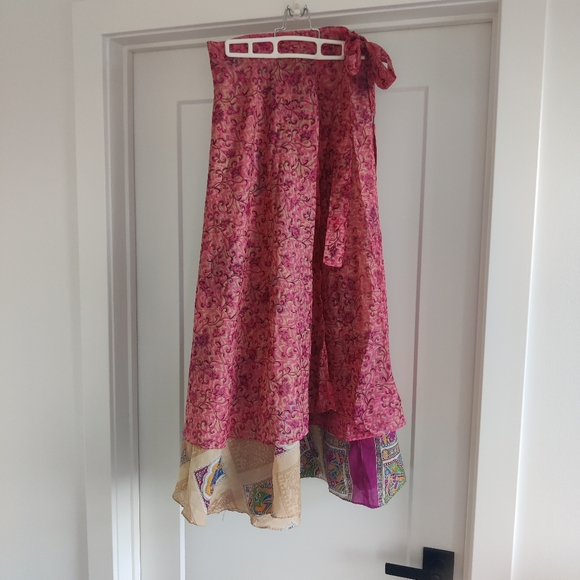 100% Silk Adjustable Reversible Sarong Wrap Maxi Midi Skirt Free Size - Picture 1 of 14